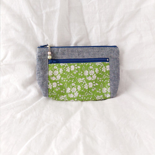 Devon Pouch -Green Capel with Indigo Linen