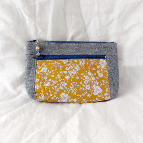 Devon Pouch -Mustard Capel with Indigo Linen